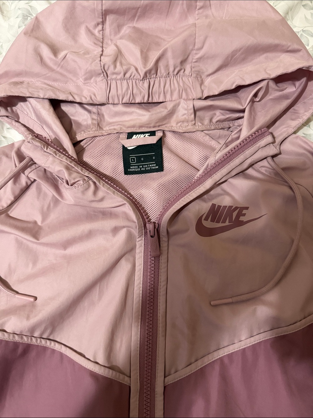 Nike Women's Two-Tone Rose Pink Hooded Bomber Jacket - Picture 2 of 3